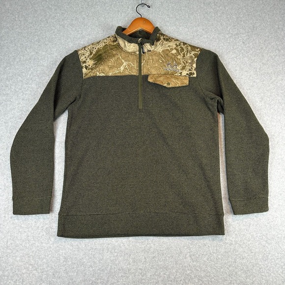 Realtree Jacquard Fleece Hunting Sweatshirt Men's Medium Olive Polyester 1/4 Zip - Picture 1 of 8